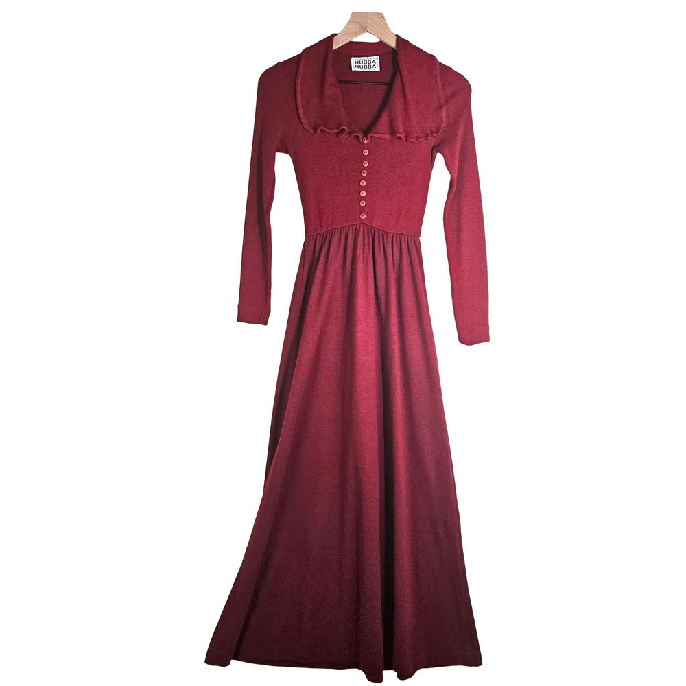 Vintage Hubba Hubba Knit Maxi Dress 5/6 XS‎ Burgundy Red